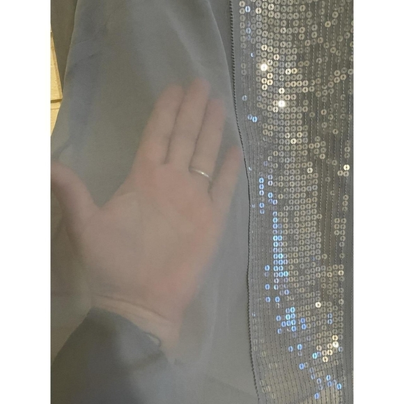 Talbots Women's Blue Sheer Sequin 3/4 Sleeve Blouse - Picture 4 of 5